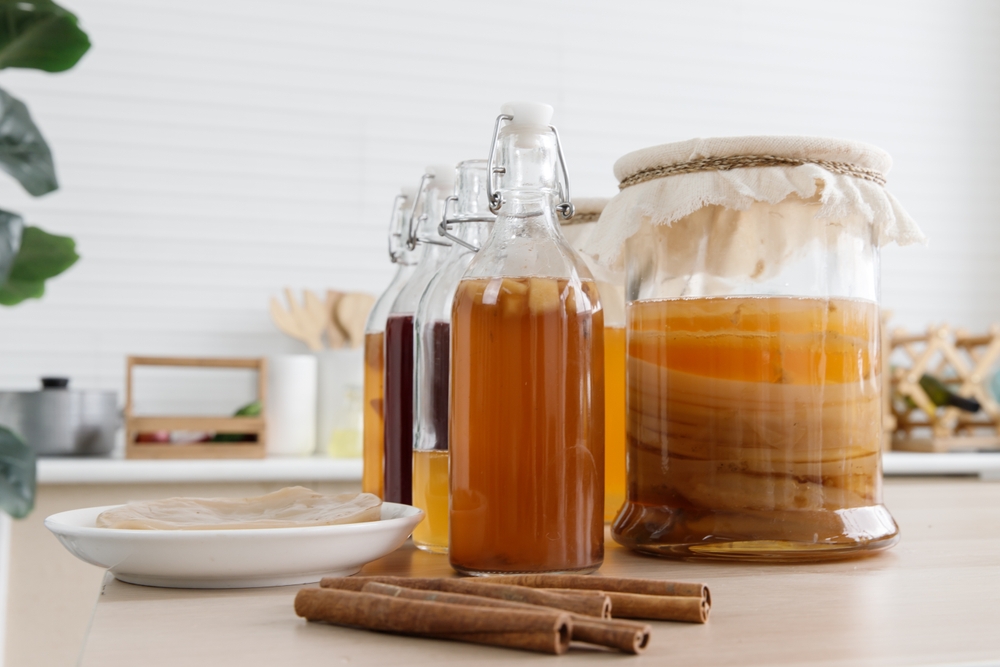 kombucha tea in jars